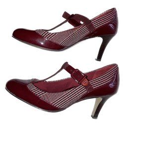 Circa Joan & David Red Patent Leather and Plaid Houdstooth Mary Jane Pumps